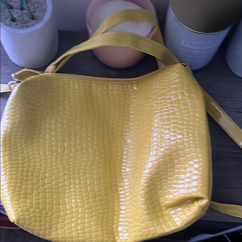 Yellow Crocodile-Embossed Women's Bag